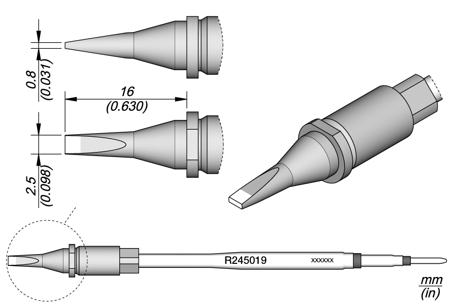 R245019 - Chisel Cartridge 2.5 x 0.8